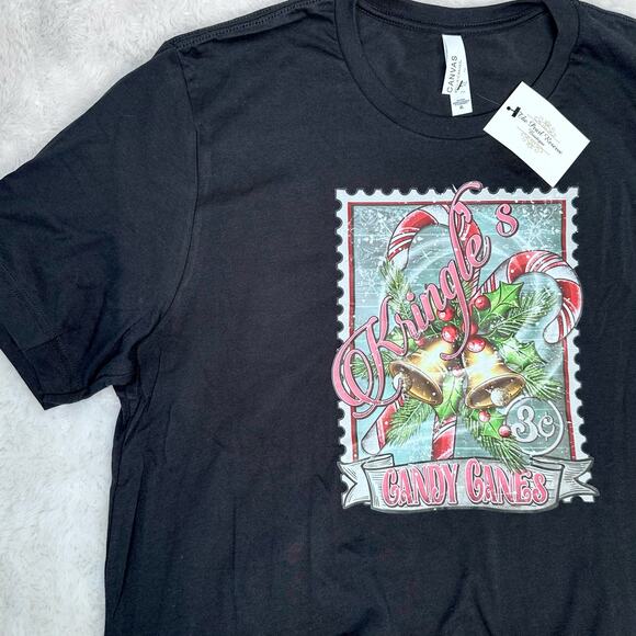 Christmas Holiday Old Time Stamp Graphic T Shirt Adult XL Black Short Sleeve - Picture 2 of 4